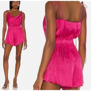 NBD Maelle Silky Tie Shoulder Shorts Romper Hot Pink Medium Summer Vacation